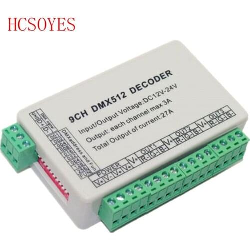 9CH dmx512 decoder,LED Controller,9 channel dmx 512 dimmer,drive,3 group RGB output each channel Max 3A for LED strip