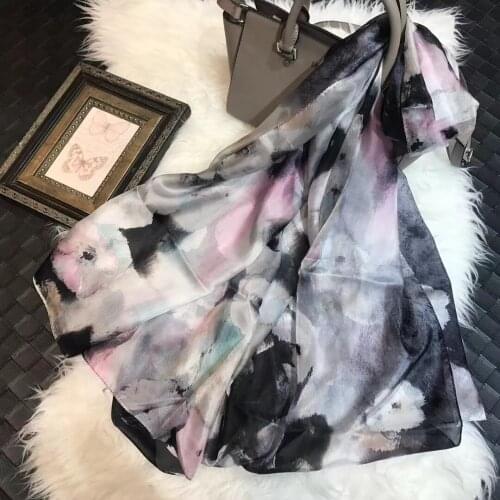 BYSIFA| Spring Fall Silk Scarf PrintedFashion Grey Pink Floral Design Winter 100% Silk Long Scarves 180*110cm Summer Beach Shawl