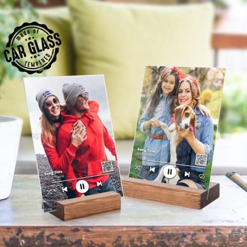 Song Board - Glass Music Plaque - Song Plaque with Wooden Stand - Submit Your Photo and Song Link - Custom Song Board for Gift