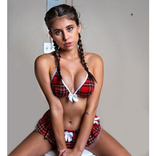 2020 Hot Sexy School Students Girl Cosplay Costumes Erotic Women Maid Uniform Lingerie Top Female Necktie Plaid Skirt Thong