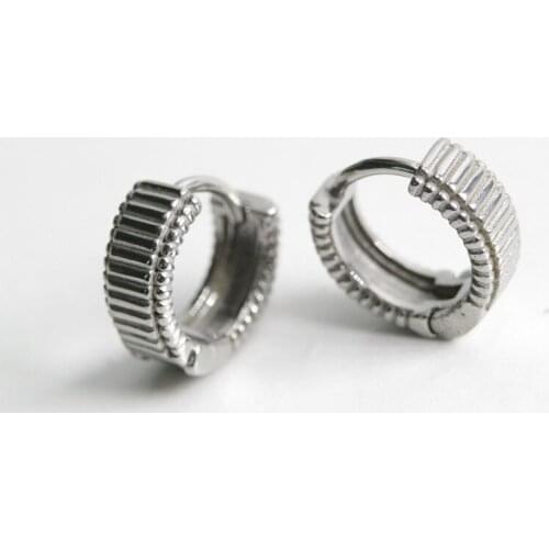 Personality Cool Style Retro Stripe Earrings Silver Color Titanium Steel Hypoallergenic Earrings Mens Hip Hop Fashion Earrings