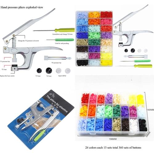 Handmade DIY Sewing Tools Snap Pliers and 360 Sets of T5 Snap Poppers Plastic Button Kit Installation Tools Pliers Making Tools