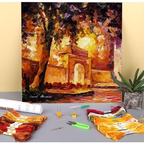 Oil Painting Style Thick Oak Printed Canvas 11CT Cross Stitch Embroidery Complete Kit DMC Threads Handicraft Knitting Magic