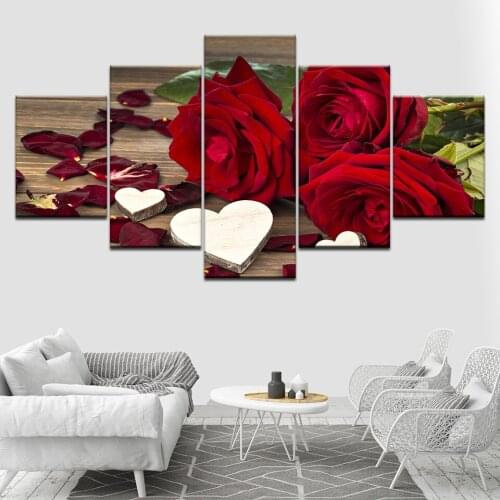 Canvas Painting 5 Pieces Print Wall Art Beautiful Roses Decoration Painting Modular Pictures On the Hall Wall Frame Home Decor