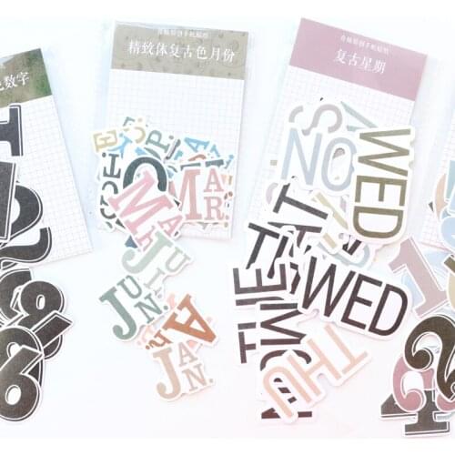 Domikee classic vintage multi decorative adhesive paper stickers set stationery:English words,number,monthly weekly daily time