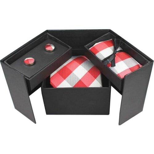 GUSLESON Tie Set Hanky Cufflinks With Gift Box Jacquard Woven Quality Neckties Set For Men Wedding Party Lots of accessories