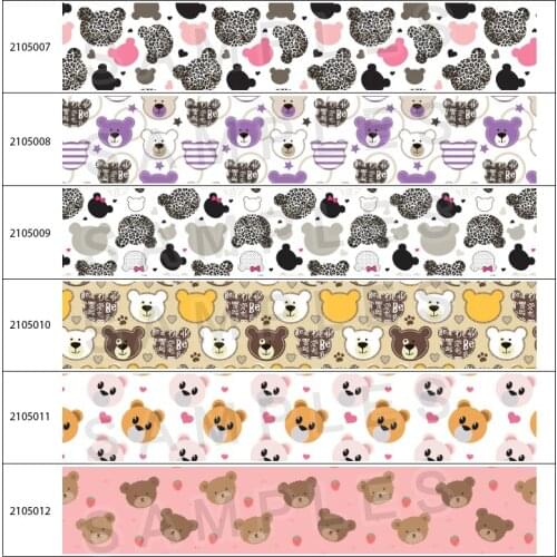 Lovely Bear Cartoon Printed Grosgrain Ribbon Designer Brand Tape for DIY Handmade Material Headdress 5Yards