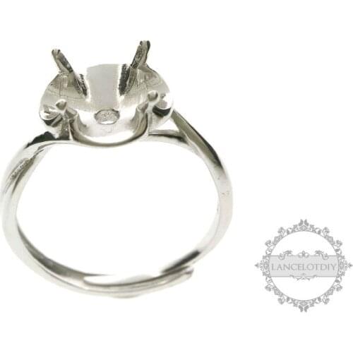 6.5-9mm round CZ stone prong setting 925 sterling silver bezel tray adjustable ring settings 1214011