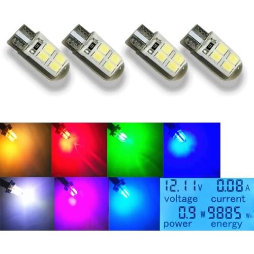4x W5W LED T10 Car light Bulb Short Silica Gel High Bright Dome Reading Door License Plate Wedge Signal Lamp 12V White Yellow