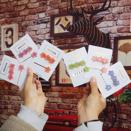 Cute Girls Colorful Rainbow Rainbow Pentagram Love Heart Clip Handmade Hair Barrettes Hairgrip Fashion Hair Accessories 57mmx14m