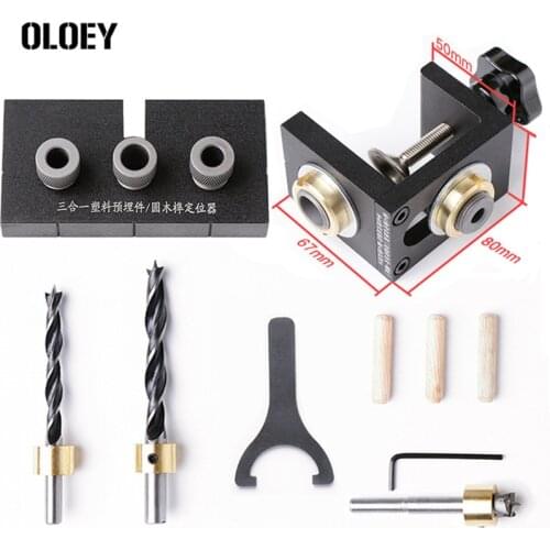 Multifunction 3 in 1 Woodworking Doweling Jig Kit Hole Puncher Pocket Hole Jig Drill Guide Locator Furniture Connecting DIY Tool
