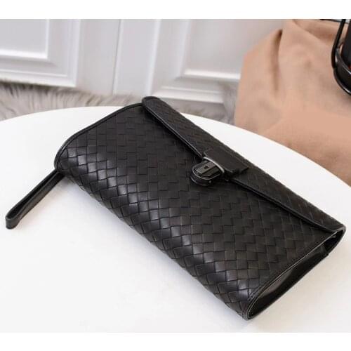 New Men High Quality Luxury Genuine Leather Cowhide Woven Clutch With Hand Strap Large Capacity Casual Designer Wallet Purse