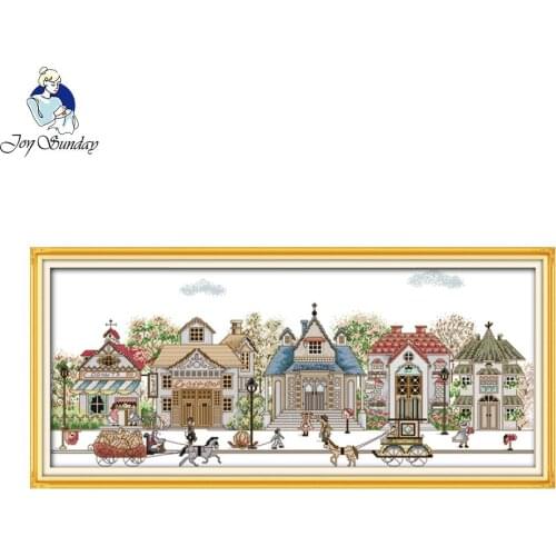 Joy Sunday Street View Christmas Cross Stitch Printed Counted Cross Stitch Kits Chinese Cross-stitch Sets Embroidery Needlework