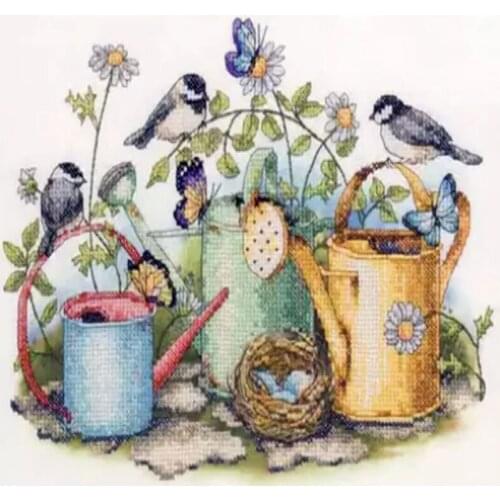 SenyuArt 3D Mosaic Collection Flower Bird Nest Butterflies Cross Stitch Kit Diamond Painting Home Decoration Watering Pot Garden