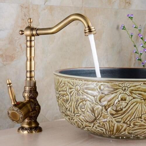Newly Free Shipping Wholesale And Retail Deck Mounted Vintage Antique Brass Bathroom Sink Basin Faucet Mixer Tap