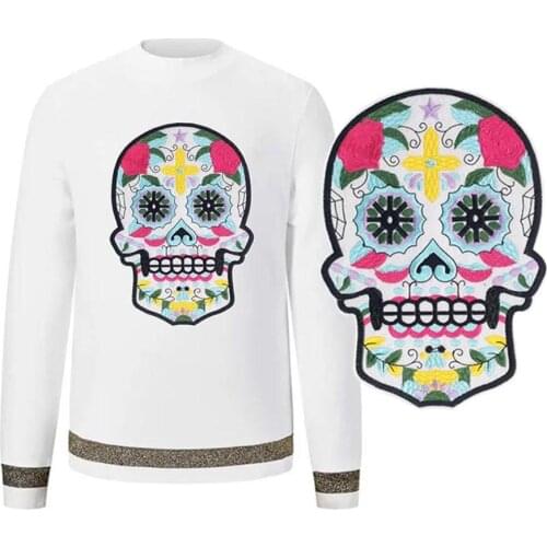 New Hot sale! Punk Skull Patch Iron Biker Morale Back Patch Badge Large Embroidery Patches for Clothes Jacket Jeans Applique