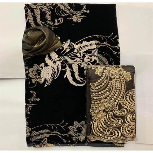 New Arrival High Quality embroidery Printing 2+3+2 Yards Three-Piece Suit Velvet Silk Fabric For Sewing Textile Material!LXF8926