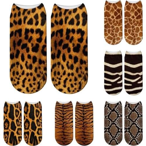 New 3D Printed Animal Fur Socks Women Cute Funny Tiger Skin Short Socks Casual Animal Zebra Leopard Snake Kawaii Cotton Socks