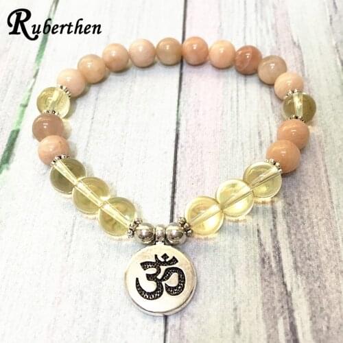 Ruberthen New AAA Grade Lemon Citrin e Ohm Bracelet Natural Sun Stone Yoga Protection Bracelet Best Women`s Practice Bracelet
