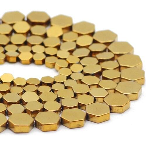 Gold Flat Hexagon 4/6/8MM Hematite Natural Stone Spacer Charms Loose Beads For Jewelry Making Handmade DIY Bracelet Accessories