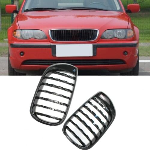 2Pcs Grilles Meteor Style Modification Gloss Black Car Front Bumper Kidney Grills 51132158542 51132158543 for BMW 3 Series E46 4