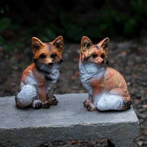 Garden Statues 2 Pcs/Sets Resin Fox Garden Animal Exquisite Garden Decoration Outdoor Ornaments