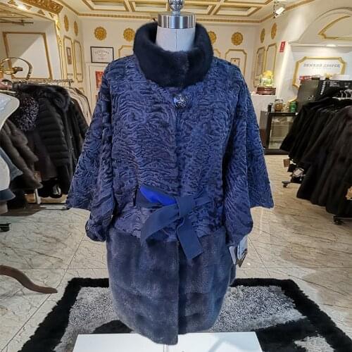 2020 fashion Karakul Sheep Swakara fur coat imported mink fur coat Match mink womens fashion mink coat long with winter