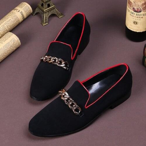 Red Black Wedding Party Dress Shoes with Gold Chains Flat heel Slip on Formal Suit Shoe for men