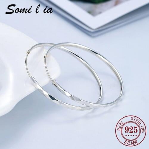 SOMILIA Platinum Plated Big Hoop Earrings for Women, 925 Sterling Silver Jewelry Female Fashion Women Earrings 40mm 50mm 60mm