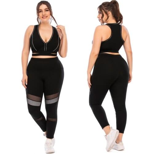 Women Sexy Fitness Yoga Suit Mesh Patchwork V-nake Sports Suits Plus Size Gym Training Clothes Female Ensemble Sport Wear