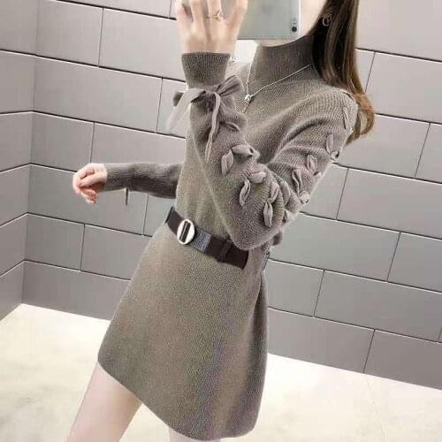 Sweater Women Fashion Plus Velvet Thick Womens Mid-length 2021 Autumn and Winter New High-neck Lace Knitted Bottoming Shirt