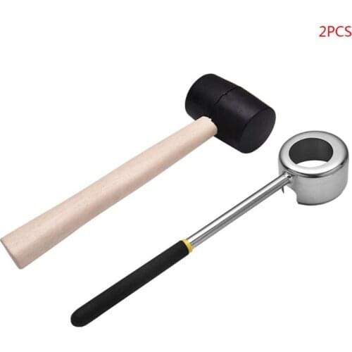 1Set Stainless Steel Shell Opener Rubber Wood Hammer for Coconut Shell Opening Tool Kitchen Gadgets