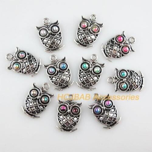 10 New Animal Charms Mixed Acrylic Owl Birds Pendants Tibetan Silver Tone 15.5x24mm
