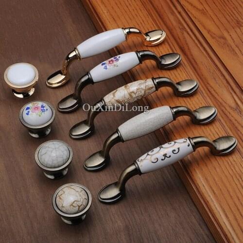 Top Designed 10PCS European Ceramic Kitchen Door Furniture Handles Cupboard Wardrobe Drawer Wine Cabinet Pulls Handles and Knobs