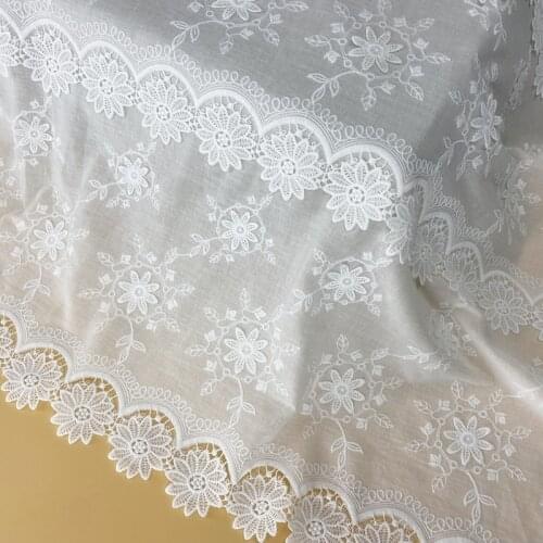 100%Cotton Cloth Milk-silk Thread 3D Full Embroidered Lace Fabric Handmade DIY Clothes Accessories Width 130cm 1Yard