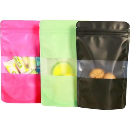 100pcs/lot Scrub aluminum foil Open window self stand up bag dog food snacks dry goods flower tea ziplock packaging bags