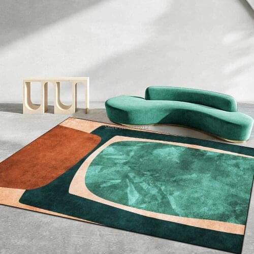 200X300cm Modern abstract geometric retro emerald blue brown block living room bedroom non-slip bedside carpet floor mat