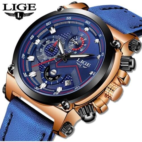 2019 LIGE Mens Watches Business Top Luxury Brand Quartz Watch Men Leather Dress Waterproof Sports Chronograph Relogio Masculino