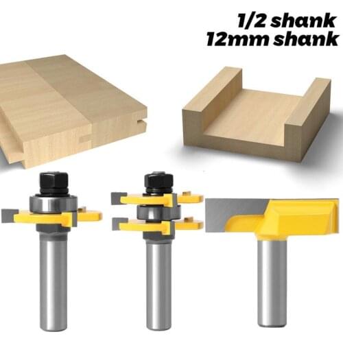 3Pcs 1/2 12mm Shank Woodworking Router Bits Set With Bearing T Knife Milling Cutter CNC Cleaning Bottom For Woodworking Slotting