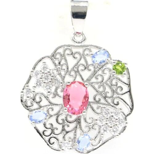 46x27mm Gorgeous Flowers Created Golden Citrine Cubic Zircon For Sister Dating Wedding Silver Pendant