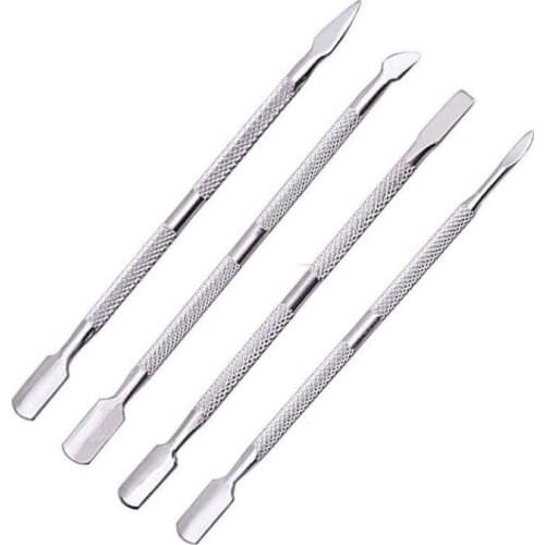 4pcs Steel Nail Cuticle Remover 2 Way Spoon Pusher manicure sticks nails cuticle clean nail remove tools