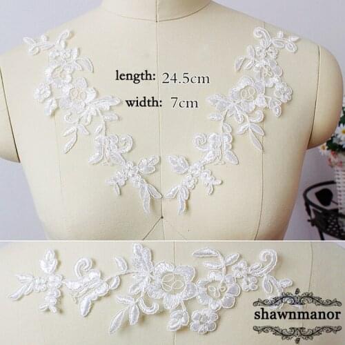 7*24.5CM Off White Embridered Flower Lace Applique For DIY Wedding Dress Veil HeadDress 6PCS=3Pairs