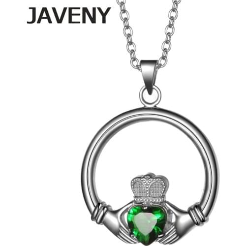 925 Sterling Silver Jewelry Green CZ Cubic Zirconia Womens Wedding Bridal Irish Claddagh Pendants Necklaces 6pcs Lots Wholesale