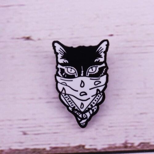 Black and White Gangster Cat Enamel Pin Cat Bandit brooch Pin