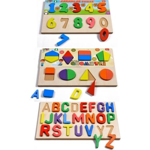 Wooden Alphabet & Figures & Geometry 3'ü Bultak In 1 Educational Toy 100 Natural Domestic Production