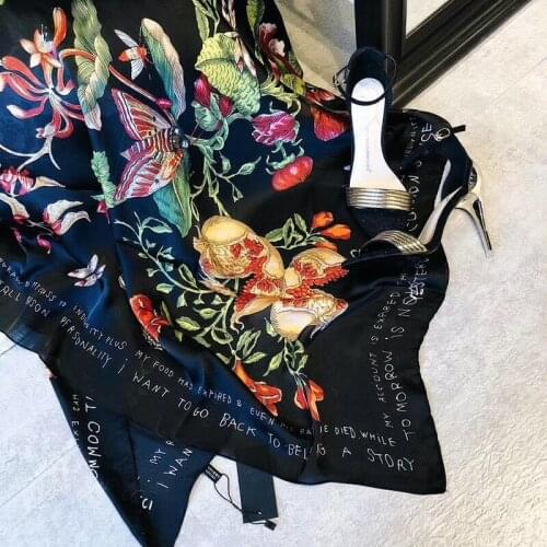 Designer Luxury Brand Women Silk Scarf Butterfly and Floral Shawls and Wraps Bandana Bufanda Foulard Beach Stoles Pashmina