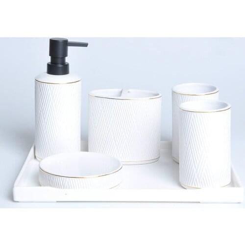European Ceramic Sanitary Ware-Piece Bathroom Amenities Kit Toothbrush Mug Brushing Cup Wash My Face and Brush Set
