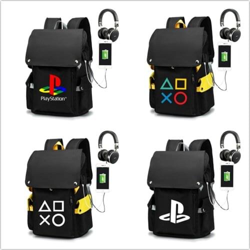 Playstation PS4 canvas backpack kids travel bag School Bag usb charging shoulder bag Teenagers Laptop bag rucksacks