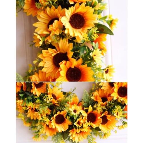 Artificial Wreaths Sunflowers Summer Green Wreath Front Door Wall Window Decor