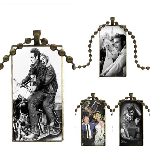 James Dean And Marilyn Monroe For Women Design Fashion Vintage Glass Women Rectangle Necklace Pendants